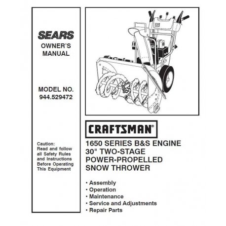 Craftsman snowblower Parts Manual 944.529472