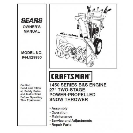 Craftsman snowblower Parts Manual 944.529930