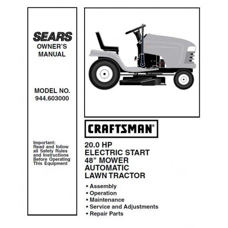 Manuel de pièces tracteur Craftsman 944.603000