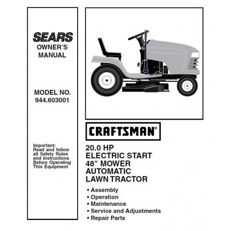 Craftsman Tractor Parts Manual 944.603001