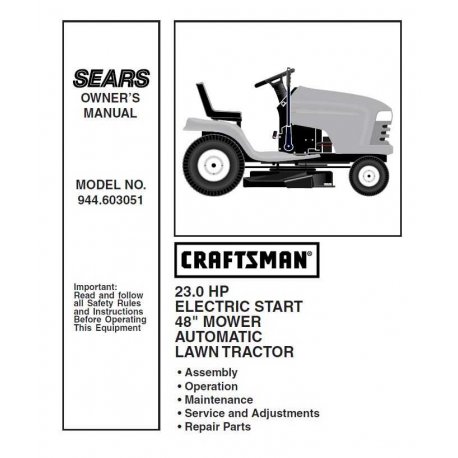 Manuel de pièces tracteur Craftsman 944.603051