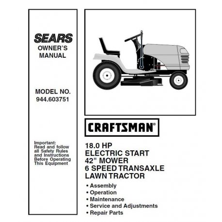 Craftsman Tractor Parts Manual 944.603751