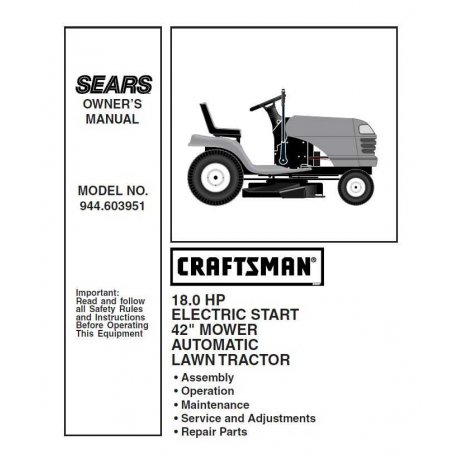 Manuel de pièces tracteur Craftsman 944.603951