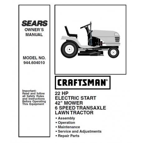 Craftsman Tractor Parts Manual 944.604010