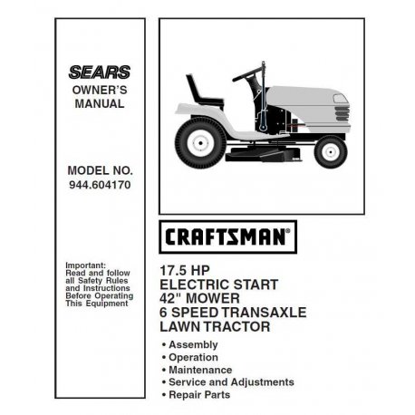 Craftsman Tractor Parts Manual 944.604170