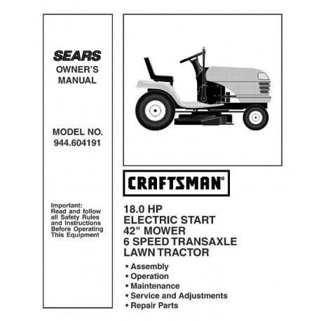 Parts manual for craftsman lawn tractor sale