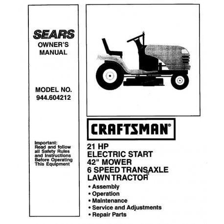 Craftsman Tractor Parts Manual 944.604212