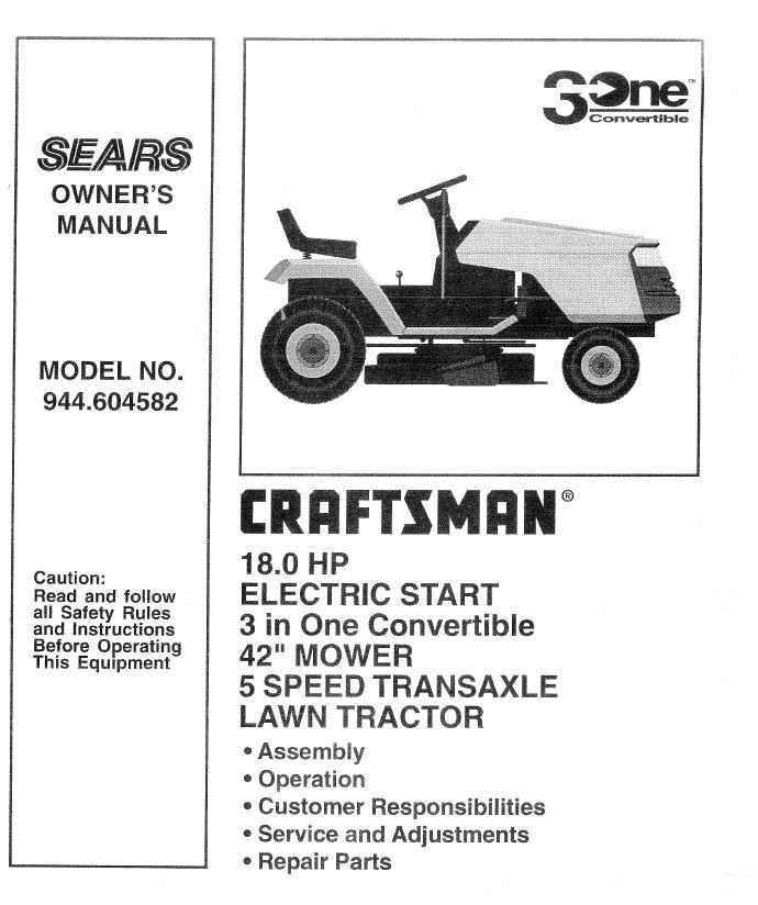 Craftsman Tractor Parts Manual 944.604582