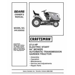 Manuel de pièces tracteur Craftsman 944.606092