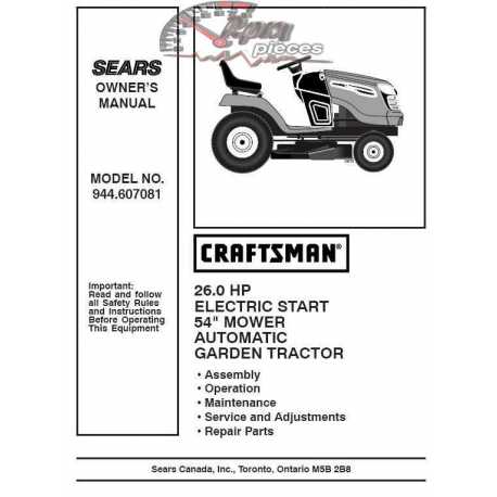 Manuel de pièces tracteur Craftsman 944.607081