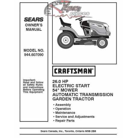 Manuel de pièces tracteur Craftsman 944.607090