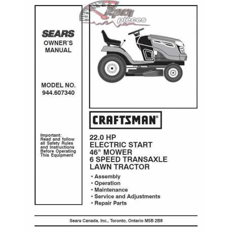 Manuel de pièces tracteur Craftsman 944.607340