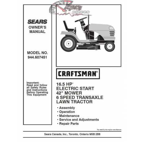 Craftsman Tractor Parts Manual 944.607451