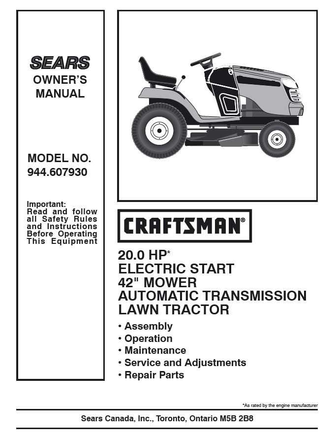 Craftsman Tractor Parts Manual 944.607930