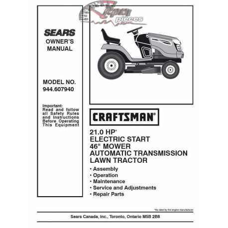 Manuel de pièces tracteur Craftsman 944.607940