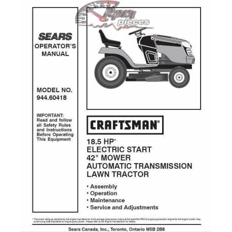 Manuel de pièces tracteur Craftsman 944.60418