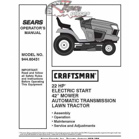 Manuel de pièces tracteur Craftsman 944.60431